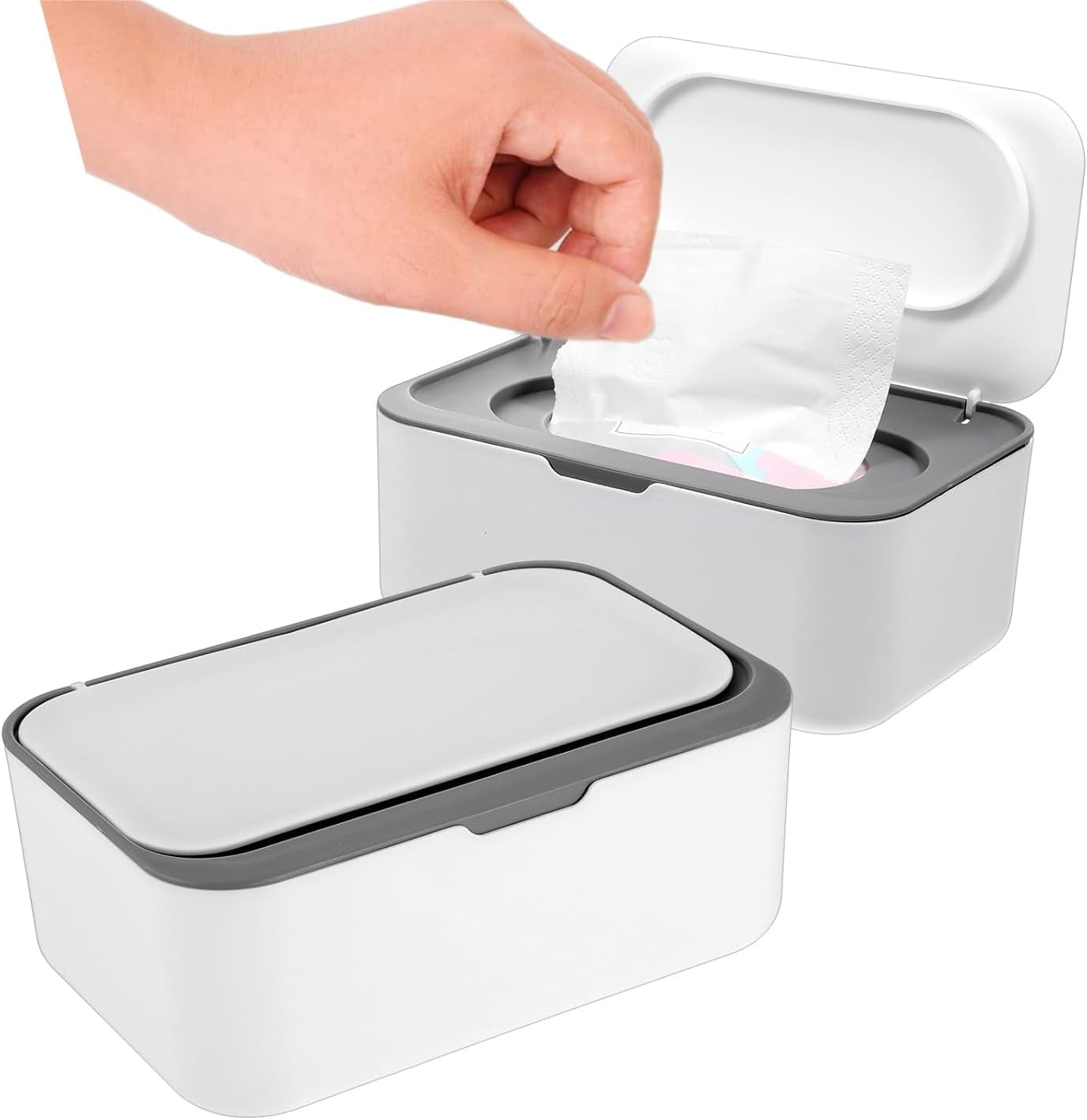 NVAZIOP Wipes Dispenser, Dustproof Wet Tissue Box Baby Wipe Holder Large Capacity Wipes/Tissue Case with Moisture Seal Secure Lid for Home, Office (1Pack Gray)