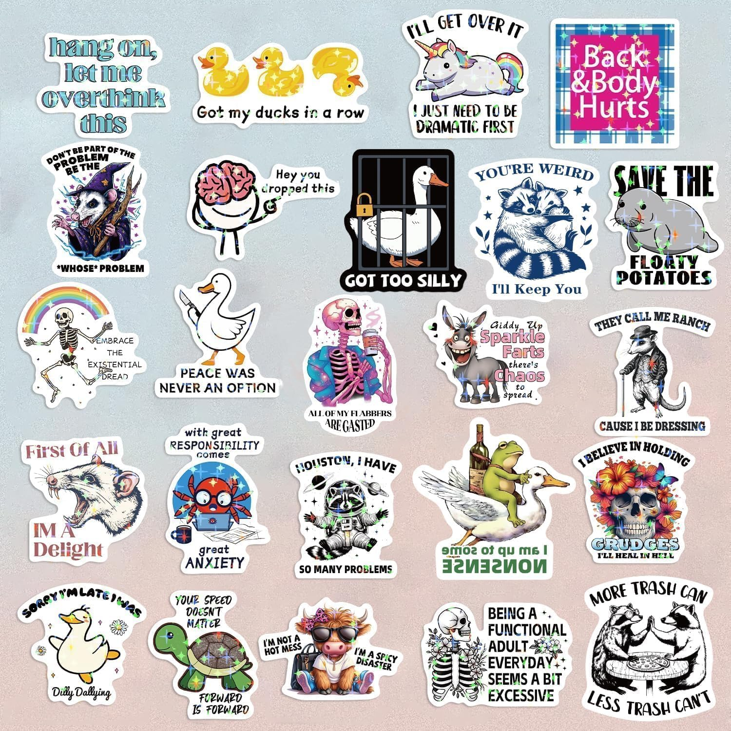 Funny Stickers for Adults 238 PCS - Holographic Sarcastic Meme Decals | Waterproof Vinyl Laptop Stickers, Water Bottle, Phone, Kindle | No Repeats (238 Funny Stickers) image number 2