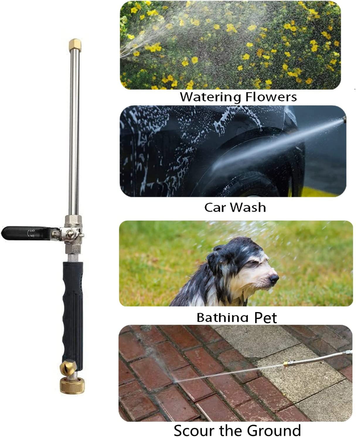 Extendable Hydro Jet Washer High Pressure Power Washer Wand, Portable Water Hose with 2 Water Hose Nozzle for Garden, Gutter, Patio, Car, Pet, Window (Blue) - Blue image number 3