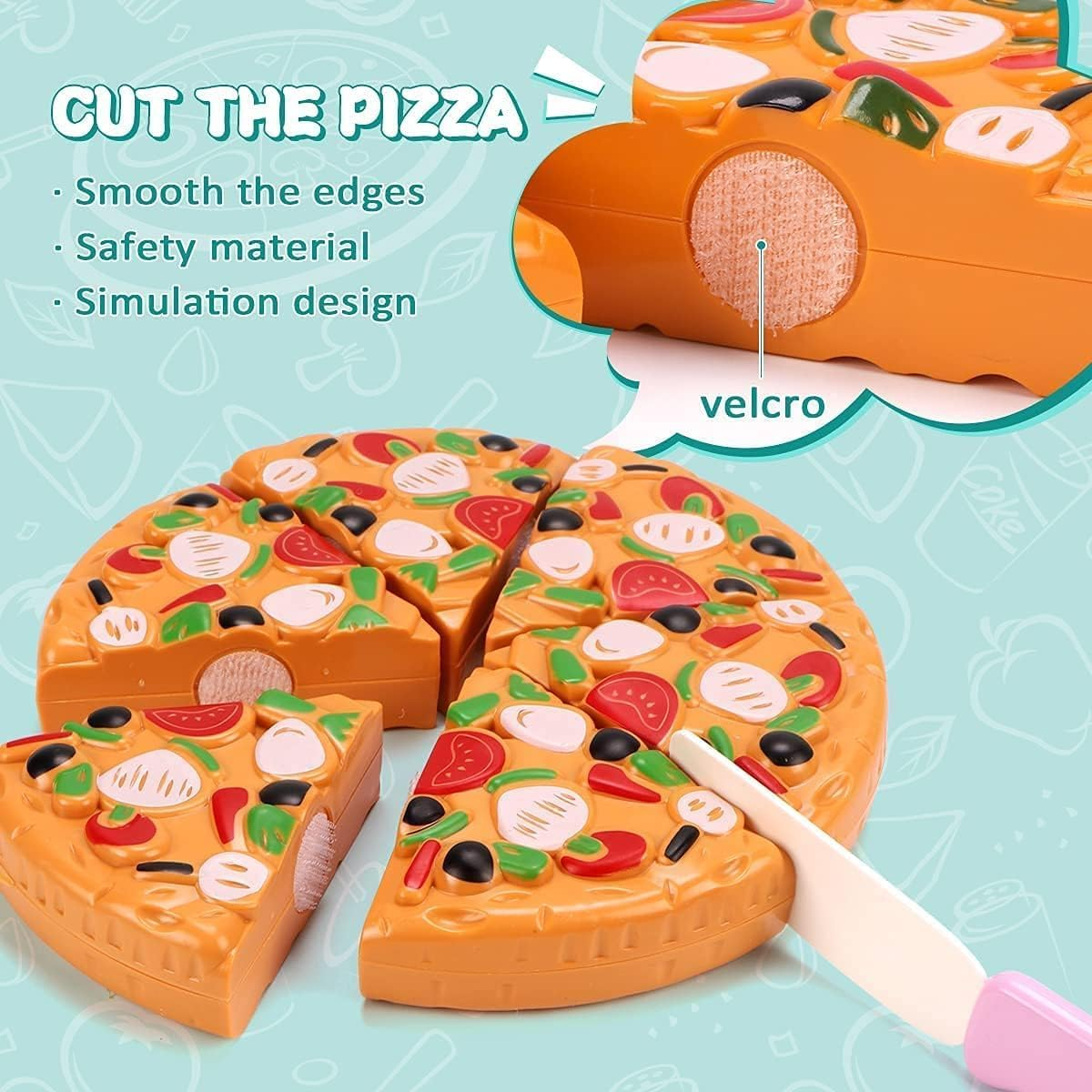 Kaekid Cutting Play Food Toys for Kids Kitchen, Pretend Role Play Toys with Basket, Preschool Educational Toy for Toddlers Boys Girls image number 4