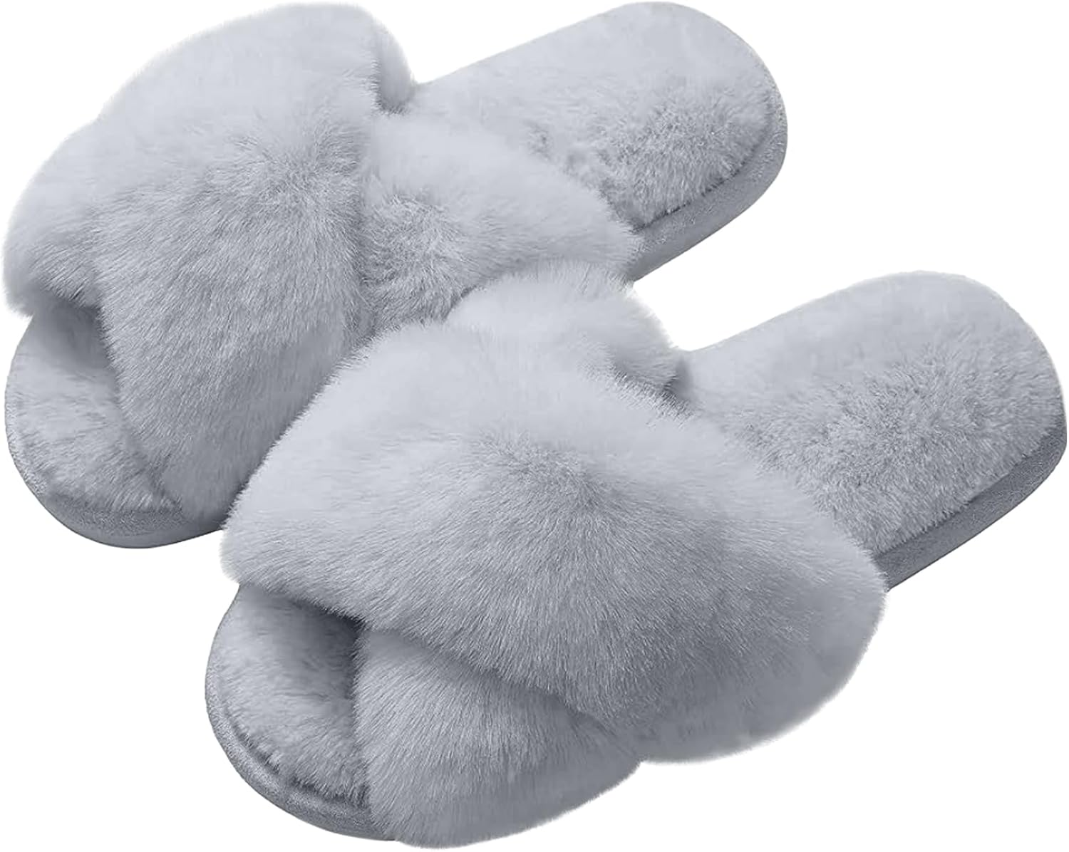 Top G Women Cross Band Slippers Fuzzy Fluffy House Slippers Cozy Plush Memory Foam Shoes Winter Indoor Outdoor Open Toe Sandals