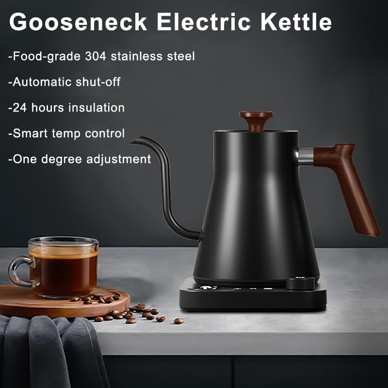 Electric Gooseneck Kettle 0.9L with LCD Display, 304 Stainless Steel Pour-Over Coffee & Tea Hot Water Boiler, Automatic Temperature Control, 1200W Quick Heating Tea Pot image number 6