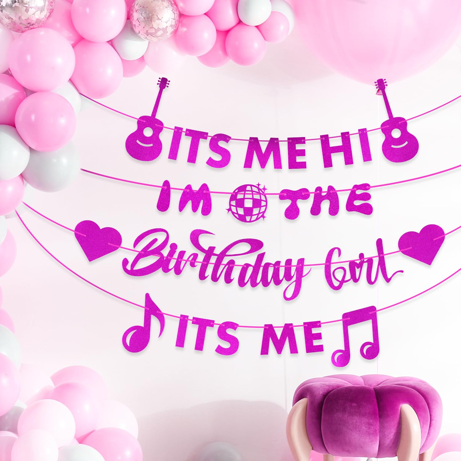 Pre-Strung It'S Me Hi I'M the Birthday Girl It'S Me Banner, 2.5M Pink Birthday Party Decorations, Party Background (Style 1) image number 5