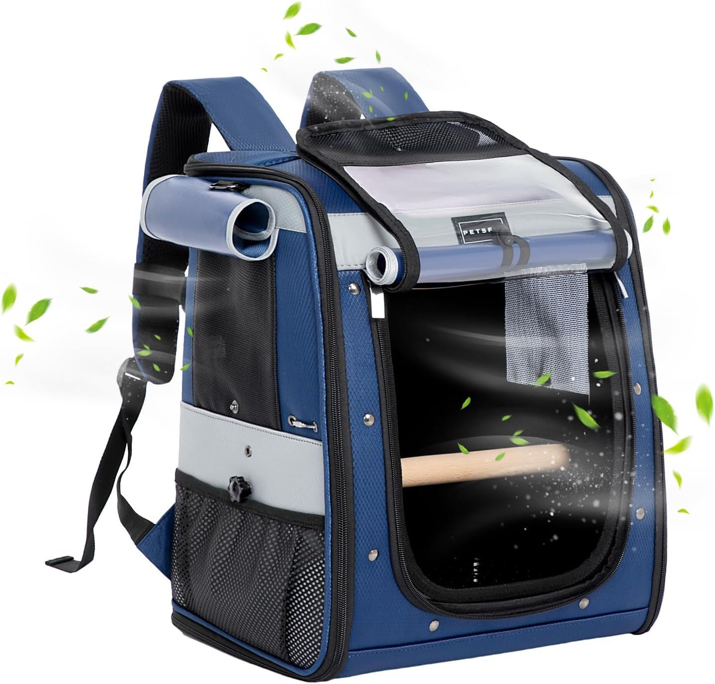 Petsfit Bird Carrier Medium Size with Stainless Steel Bowl, Parrot Backpack Includes Slide Tray for Easy Cleaning, 13" X 10" X 16"