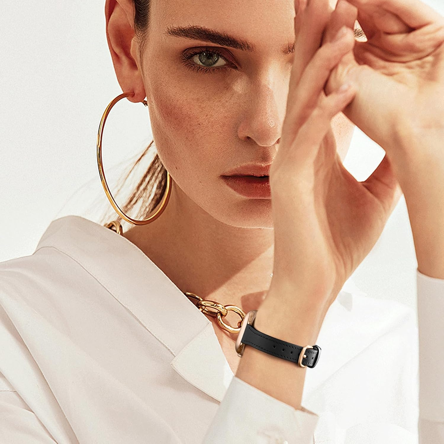 WJK Slim Leather Band Compatible with Apple Watch Series 11 10 9 8 7 6 5 4 3 2 1 SE and Iwatch 38Mm 40Mm 41Mm 42Mm Women, Top Grain Genuine Leather Thin Replacement Strap for Apple Watch, Multi Colors - Brown/Starlight image number 3