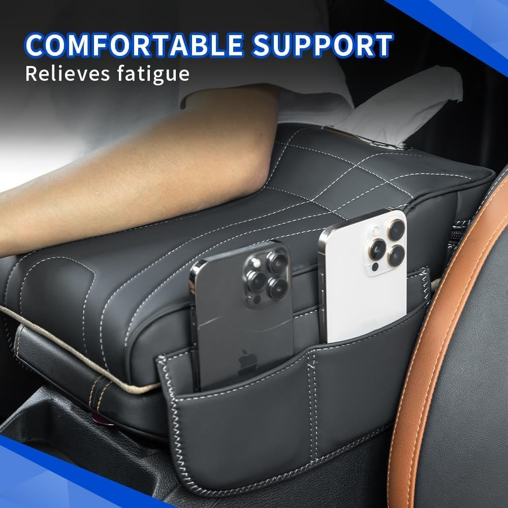 Auto Center Console Armrest Pillow Pad, All-In-One Pressurized Multi-Function Car Armrest Heightening Pad with Phone Holder Storage,Tissue Box image number 2