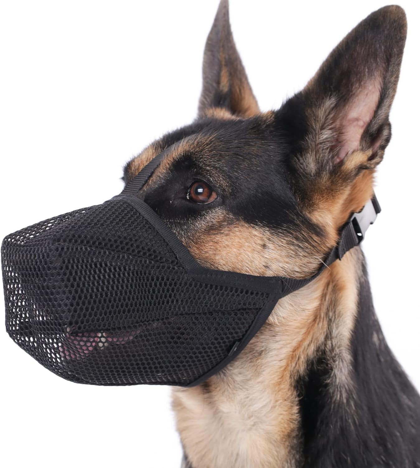 Mayerzon Dog Muzzle, Patented Soft Mesh Muzzle for Small Medium Large Dogs for Scavenging Biting Licking and Chewing, Allows to Pant and Drink (L, Black) image number 2