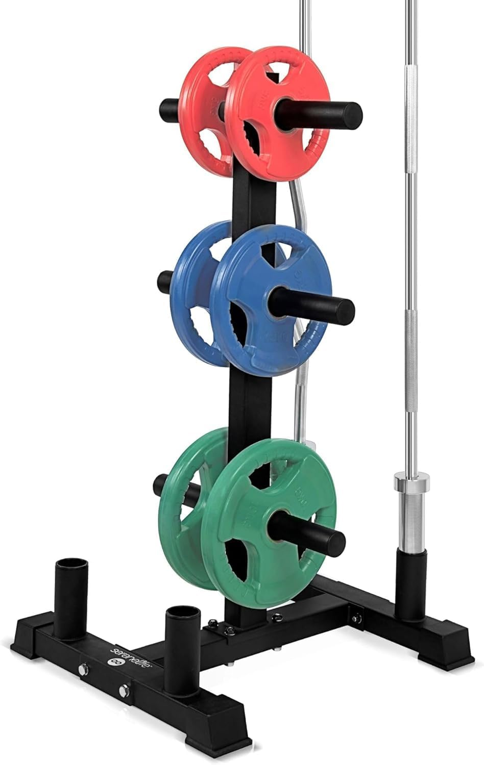 Serenelife 6-Pegs Olympic Weight Plate Rack & 4 Barbells - 363 Kilogram, Capacity, Heavy Duty Gym Organizer, Scratch Resistant Frame, Powder-Coat Finish, Easy to Assemble, Compact & Space-Saving image number 1