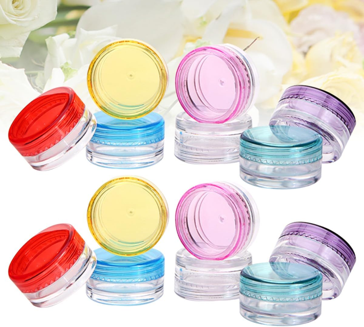 VINTORKY Plastic Cosmetics Jars round Pot Jars 56Pcs 5G Empty Plastic Dispenser Containers for Cream Storage Samples Mixed Colors for Personal Care Use image number 1