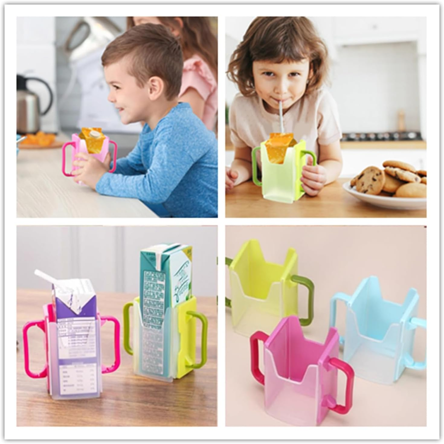 3 Pcs Milk Carton Holder, Squeeze Proof Pouch Holder, Drink Pouch Holder for Toddler, Adjustable and Portable Juice Bag Holder for Kids (Three Colours) image number 5