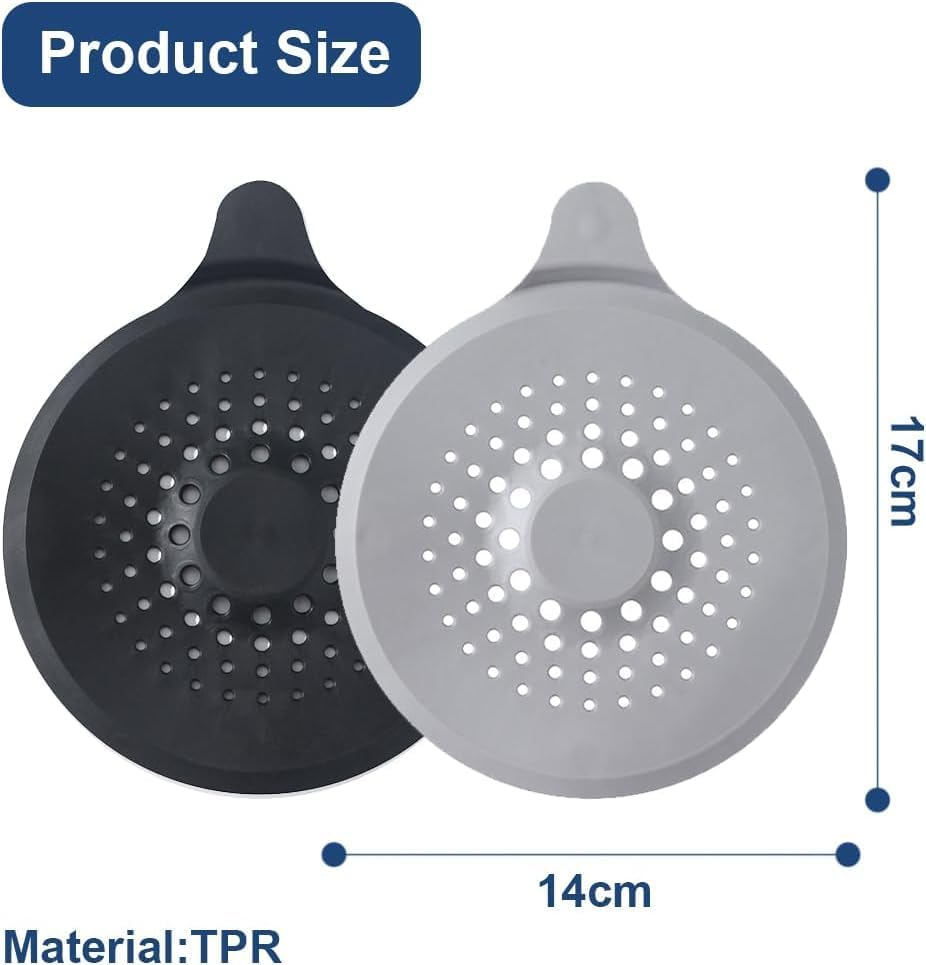 2 Pack Shower Drain Cover Hair Catcher with Suction Cups Foldable Sink Strainer Plug Trap Filter Silicone Shower Hair Trap Sink Strainer Protector for Sinks Kitchen Baths Bathtub Showers Black + Grey image number 4
