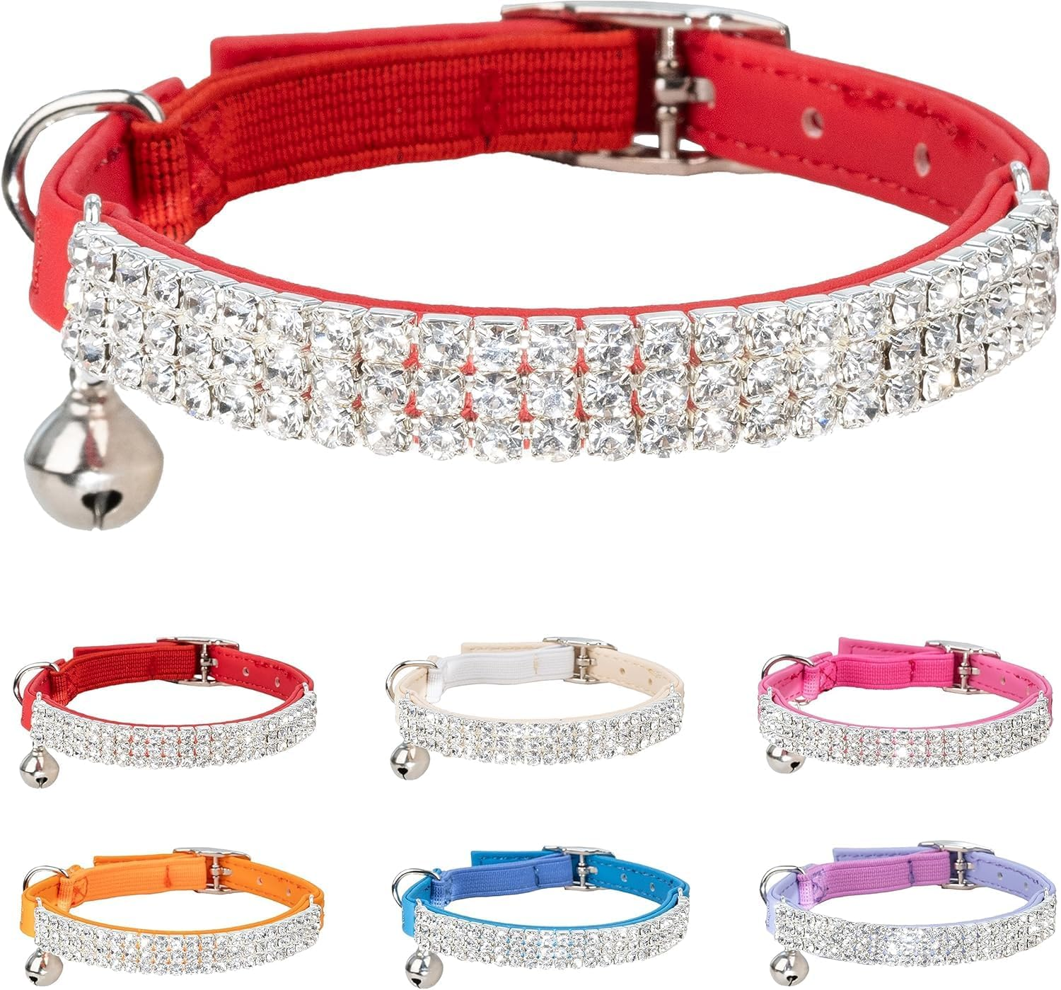 Cat Collar Rhinestone Jewelry PU Leather Suede Adjustableelastic Strap Kitten Puppy Bling Diamante Collar (Red, 1.0 * 28CM)