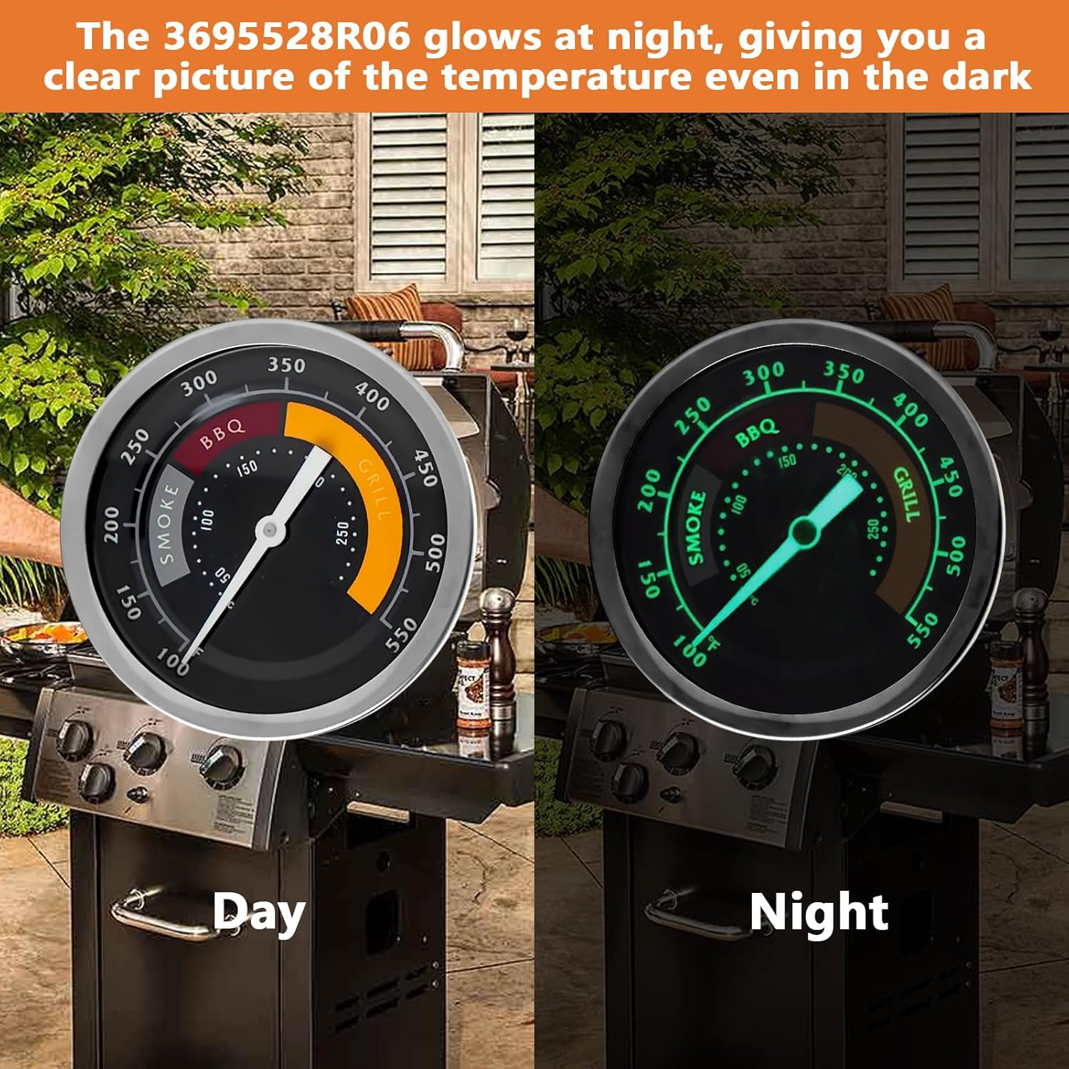 3695528R06 Analog Smoker Temperature Gauge Compatible with Oklahoma Joe'S Smokers and Most 13/16-Inch Opening Charcoal Grills & Charcoal Smokers, BBQ Temp Gauge Stainless Steel Thermometer (2Packs) image number 2