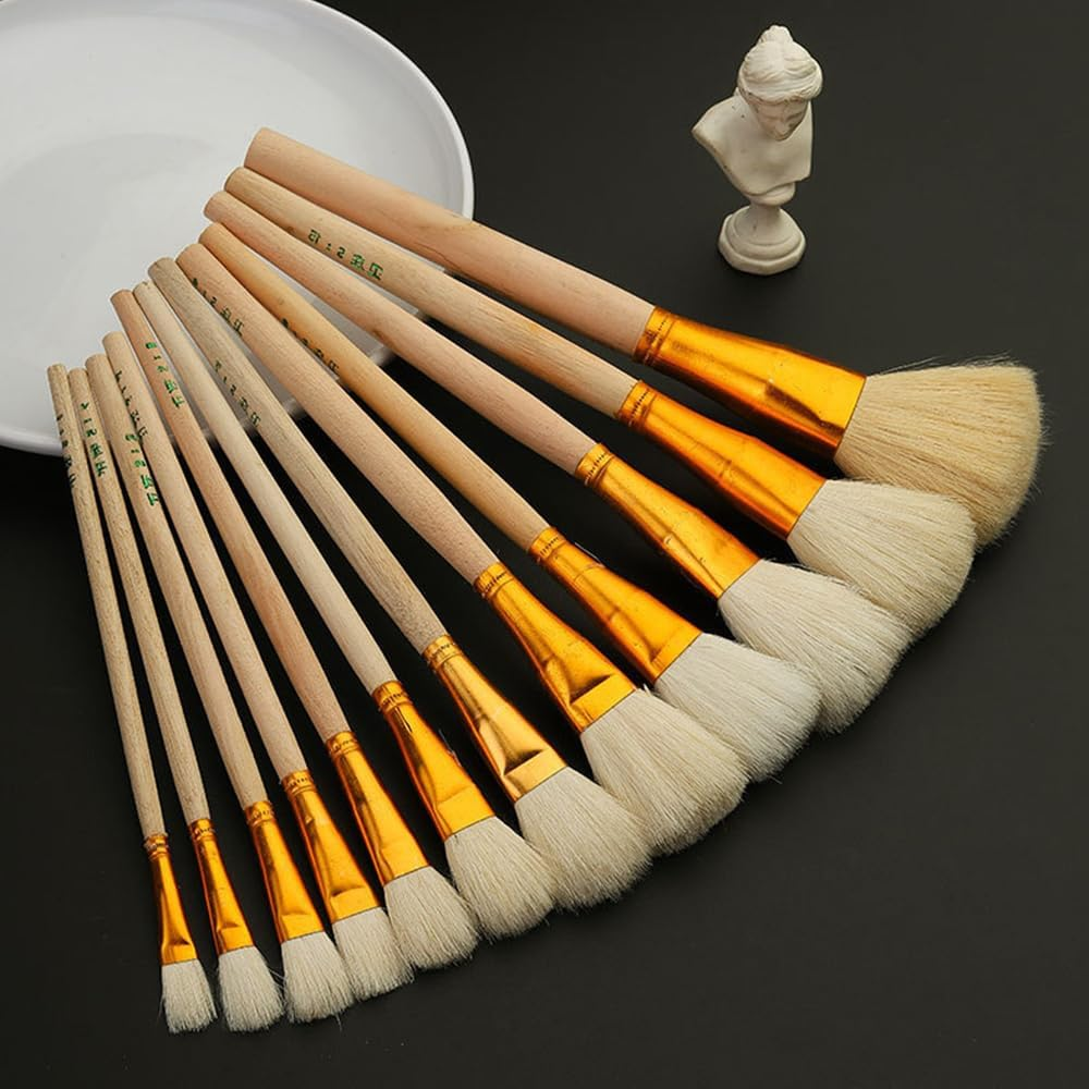 Goat Hair Paint Brushes, 12-Piece Set, Acrylic Watercolour Oil Painting, Gold Foil Gilding image number 6