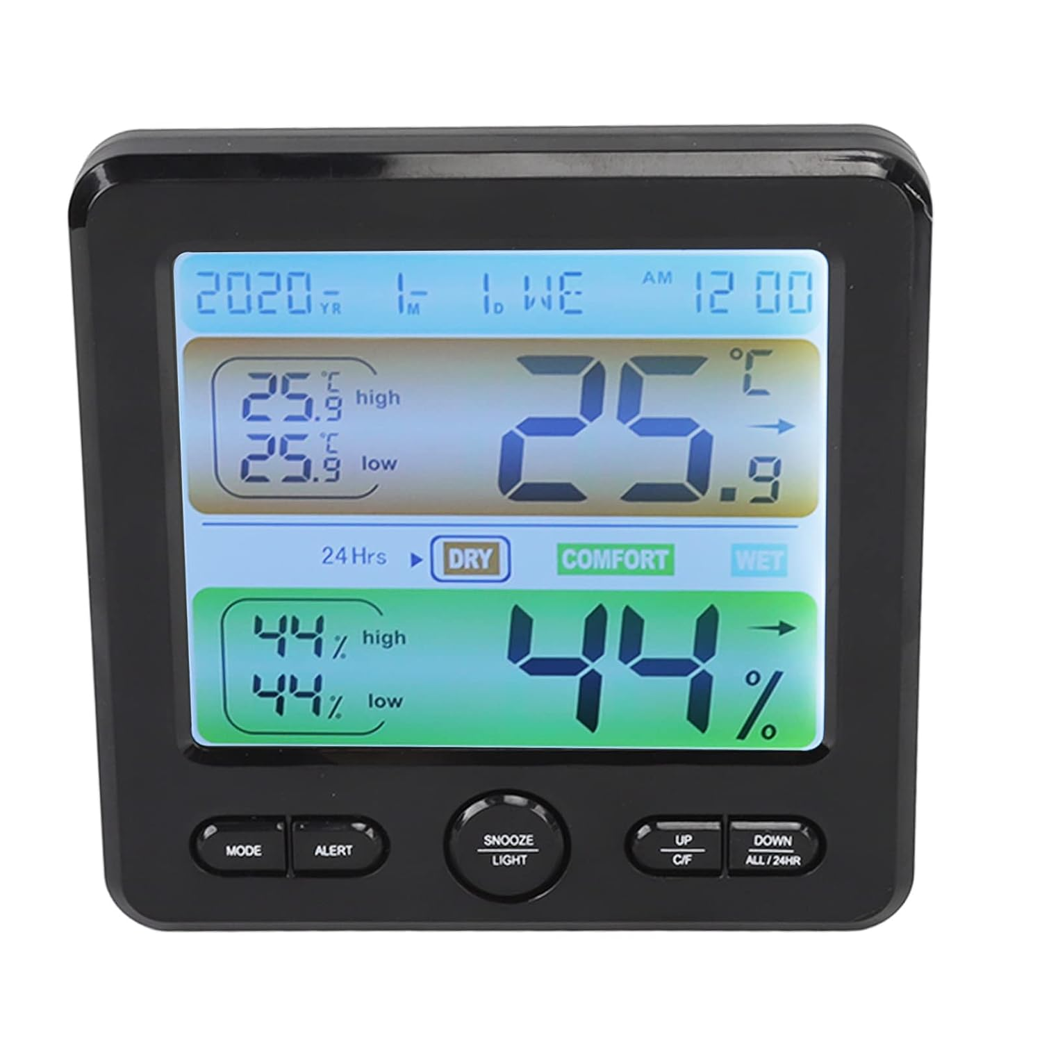 Digital Indoor with Color Screen Alarm - Accurate Temperature & Humidity for Home, Bedside Clock, (Black) image number 3