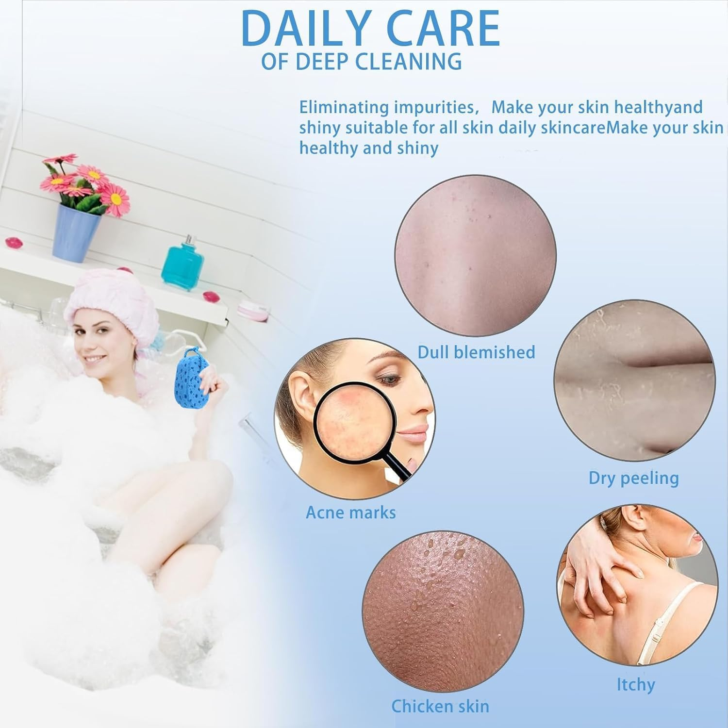 3 Pcs Exfoliating Bath Sponge Soft Shower Sponges for Women Reusable Body Sponges for Men Washing Scrubber image number 2