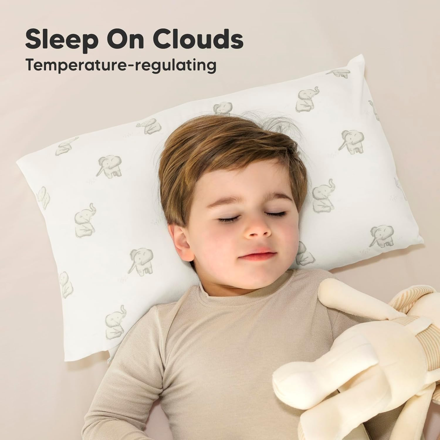 Toddler Pillow with Pillowcase - 33X45 My Little Cuddly Pillow, Bamboo Nursery Toddler Pillows for Sleeping, Kids Pillow, Travel Pillows for Sleeping, Mini Toddler Bed Pillow (Elly)