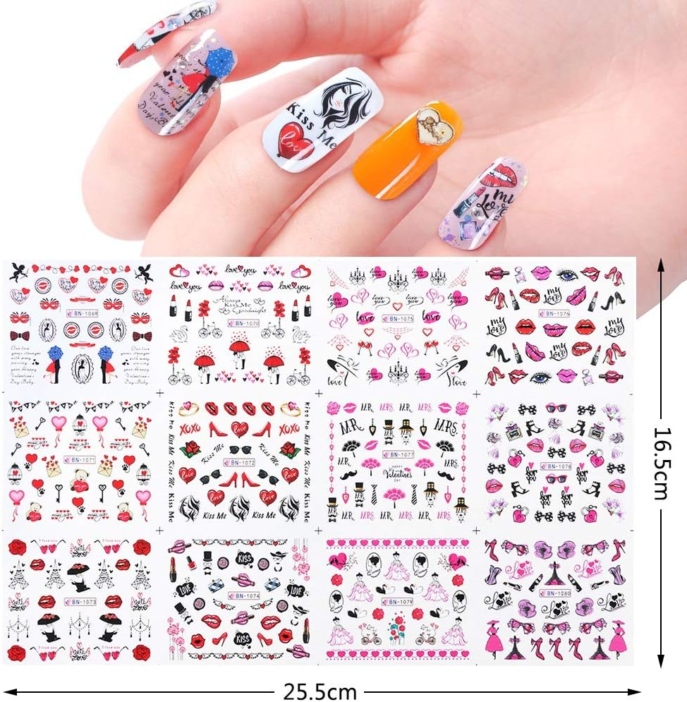 12 Designs Nail Stickers Valentine'S Day Manicure Decoration Nail Art Decals 16.5X25.5Cm Zhengpingpai image number 4