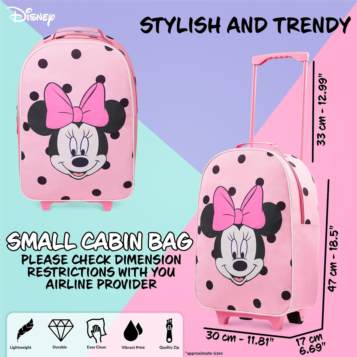 Disney Kids Suitcase - Foldable Trolley Bag 47 X 30Cm, 2 Wheels Extendable Handle - Kids Gifts, Pink Minnie, One Size, Children'S Luggage - Blue Elsa image number 6