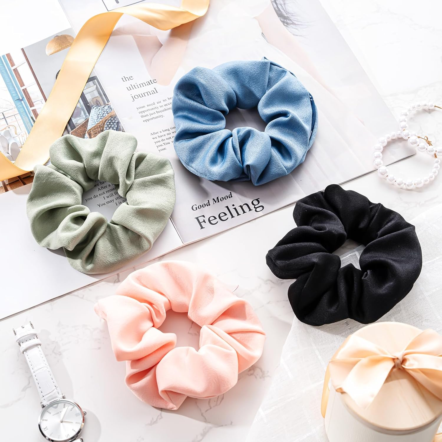 Lolalet Stash Scrunchies, 4 PCS Hair Scrunchies with Zipper Pocket, Hidden Pocket Scrunchie for Hide Money, Elastic Hair Ties Ponytail Holder Accessories for Thin Fine Curly Hair -Style B