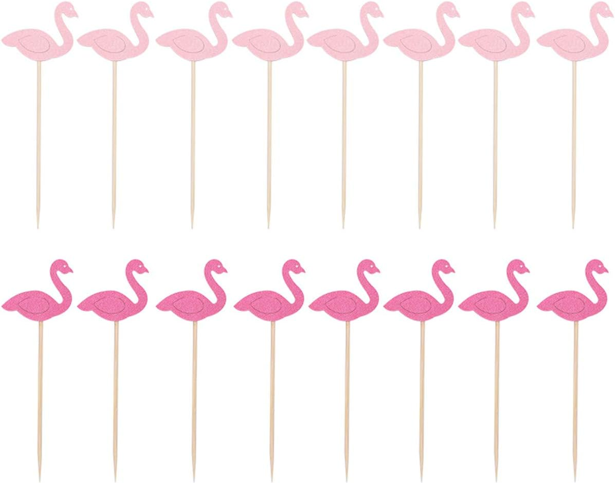 50Pcs Flamingo Cupcake Toppers Cake Decorations Food Picks Cocktail Picks for Theme Luau Hawaiian Birthday Wedding Summer Party Supplies