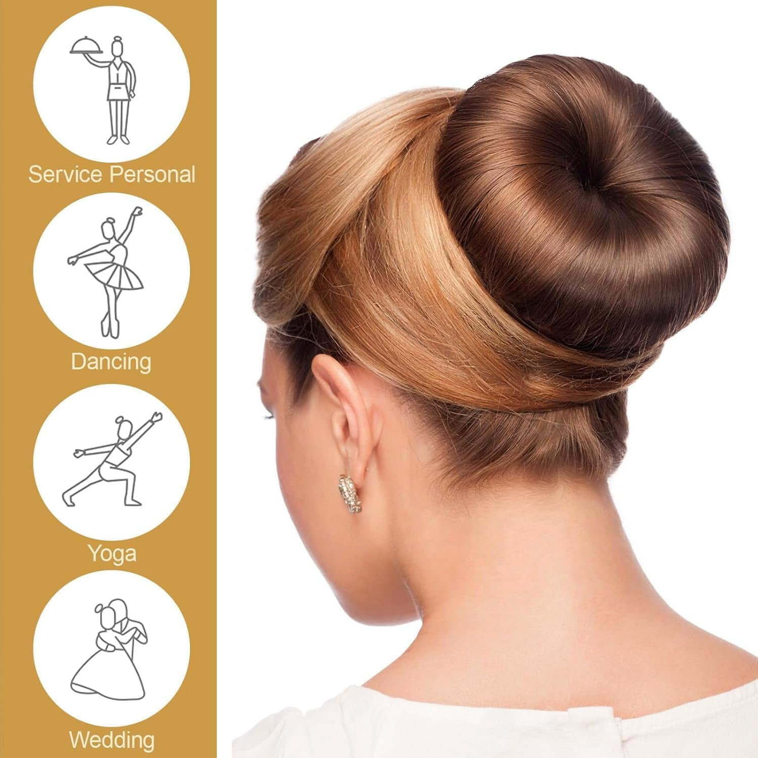 4 Pieces Hair Donut Bun Maker Set, Hair Donut Bun Ring with 20 Golden Hairpins, Chignon Bun Maker Hair Ring Style Accessories for Dancers, Donut Bun Hair Accessories (Coffee)