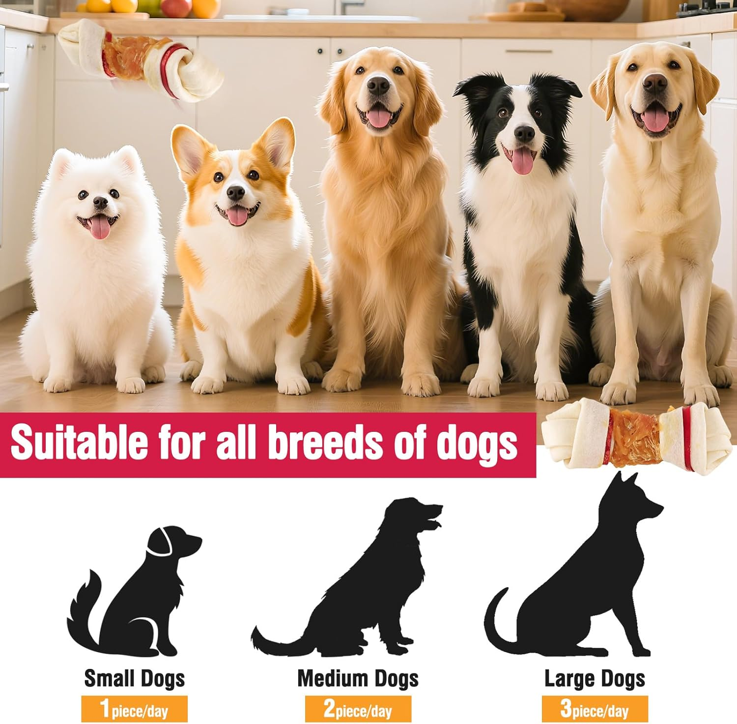 Dog Treats Chicken Wrapped Rawhide Bones,Long Lasting Chicken Wrap Knotted Bones Dog Chews 4.5"，Digestion-Friendly Training Treats for Middle Large Dogs(200G) image number 5