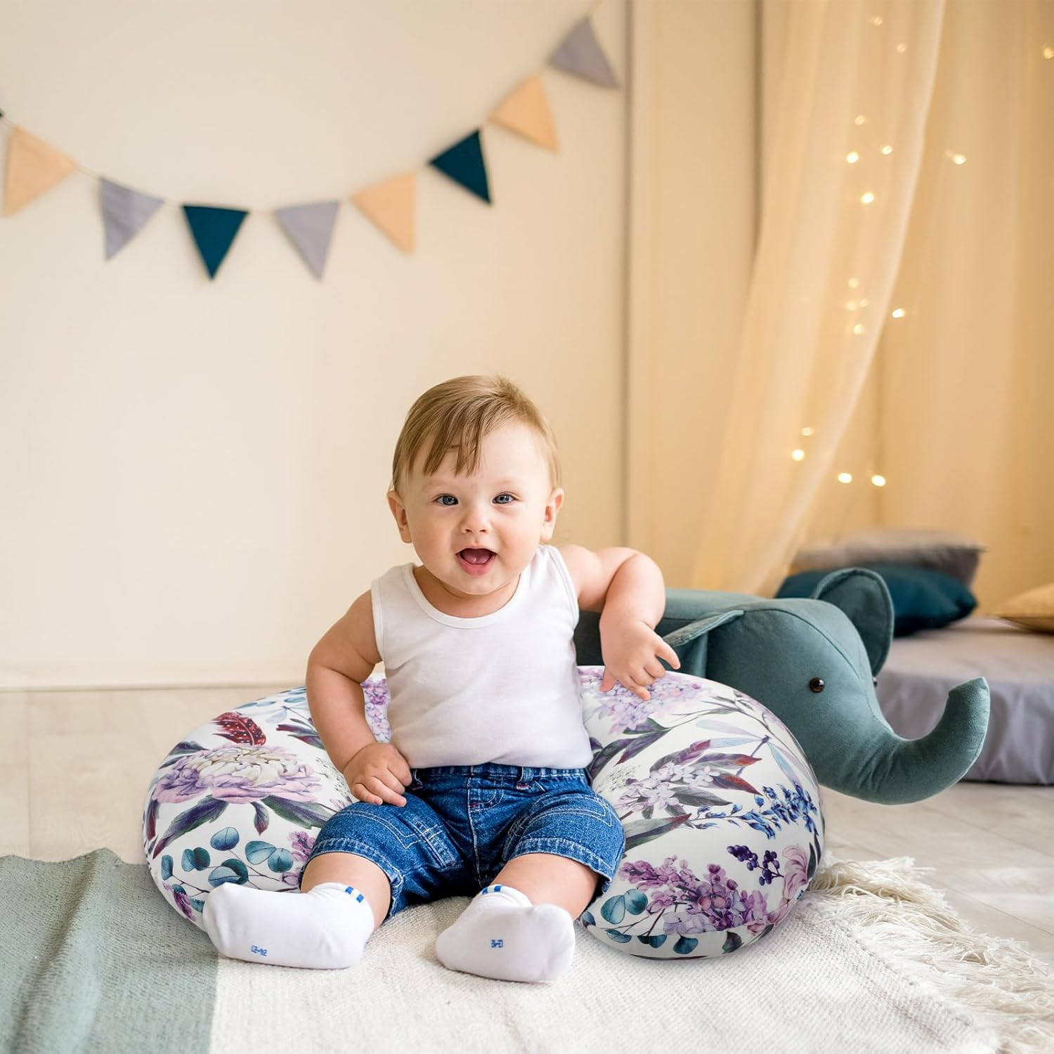 Purple Floral Wisteria Nursing Pillow Cover, Nursing Pillowcase Set for Baby Boy or Baby Girl, Nursing Pillow Slipcover Cushion Cover, Soft Fabric for Snuggling Baby, Suitable for Nursing Pillows image number 3