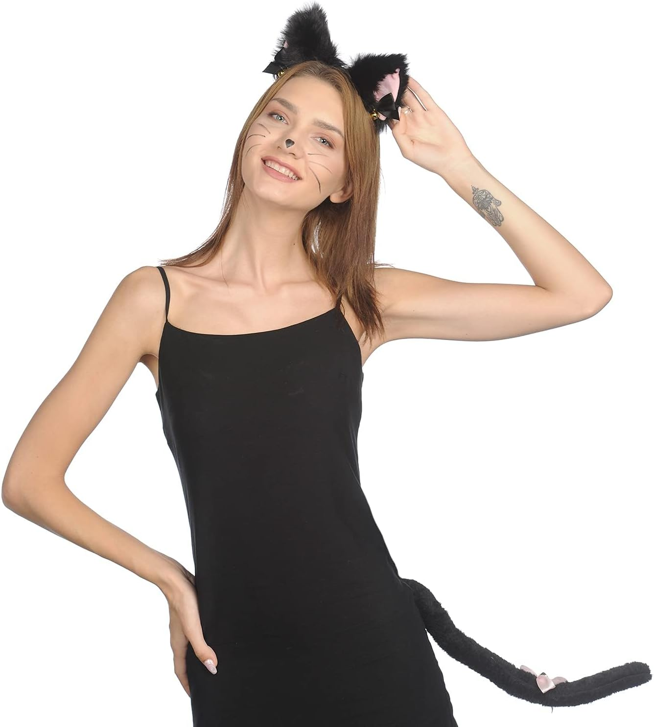 2 PCS Cat Ears Headband and Tail Set- Furry Cat Costume - Cat Halloween Costumes for Woman