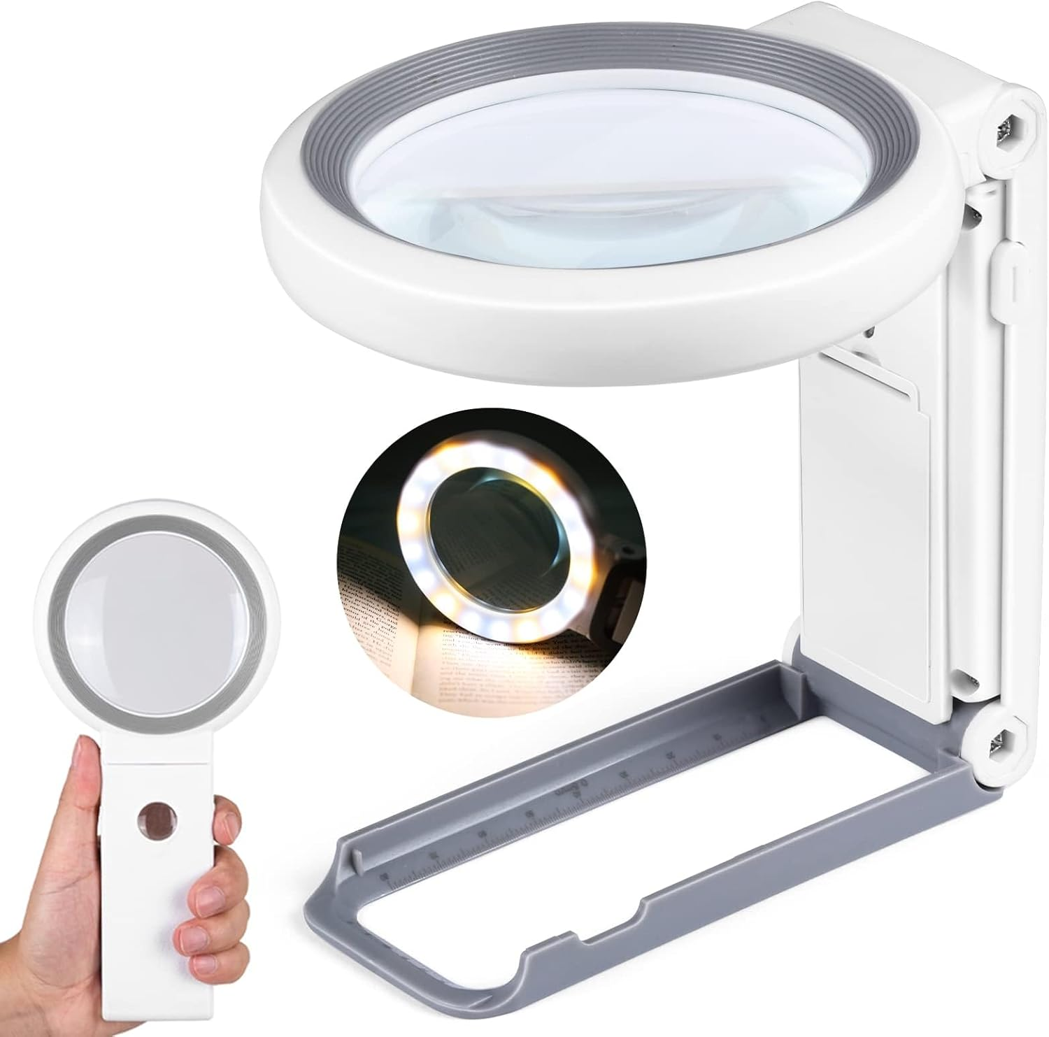30X 10X Magnifying Glass with Light and Stand, Foldable Handheld Magnifying Glass 18 LED Illuminated Lighted Magnifier for Macular Degeneration, Seniors Reading, Close Work, Coins, Jewelry 1Pcs image number 5