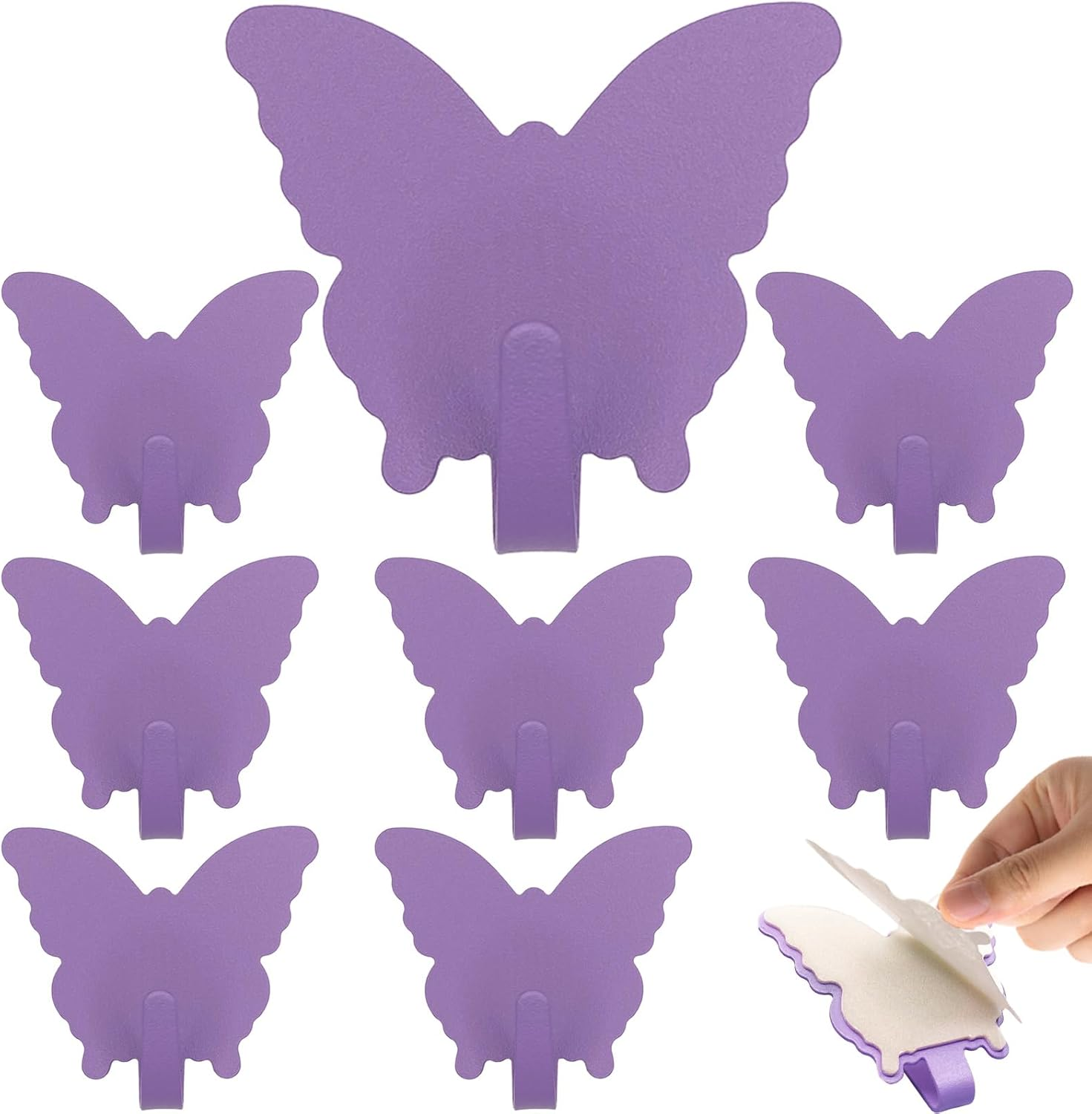 Duehoppee 8 Pack Adhesive Hooks,Cute Butterfly Sticky Hooks,Wall Decoration Hooks,Strong Stainless Steel Hooks to Organize Kitchen Office Bathroom Items, Key Hooks, Hat Hooks (Black)