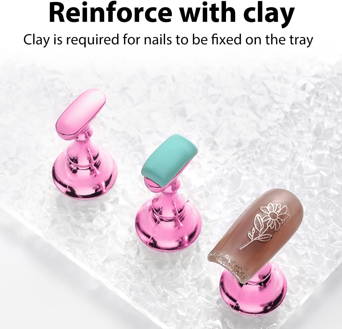 Set of 2 Nail Stands for Press on Nails Display, Acrylic Nails Art Practice Stands, Nail Tips Holder for Nail Tips Exercise, DIY Nail Art Stand for False Nail Tip, Manicure Tool (Pink) image number 3