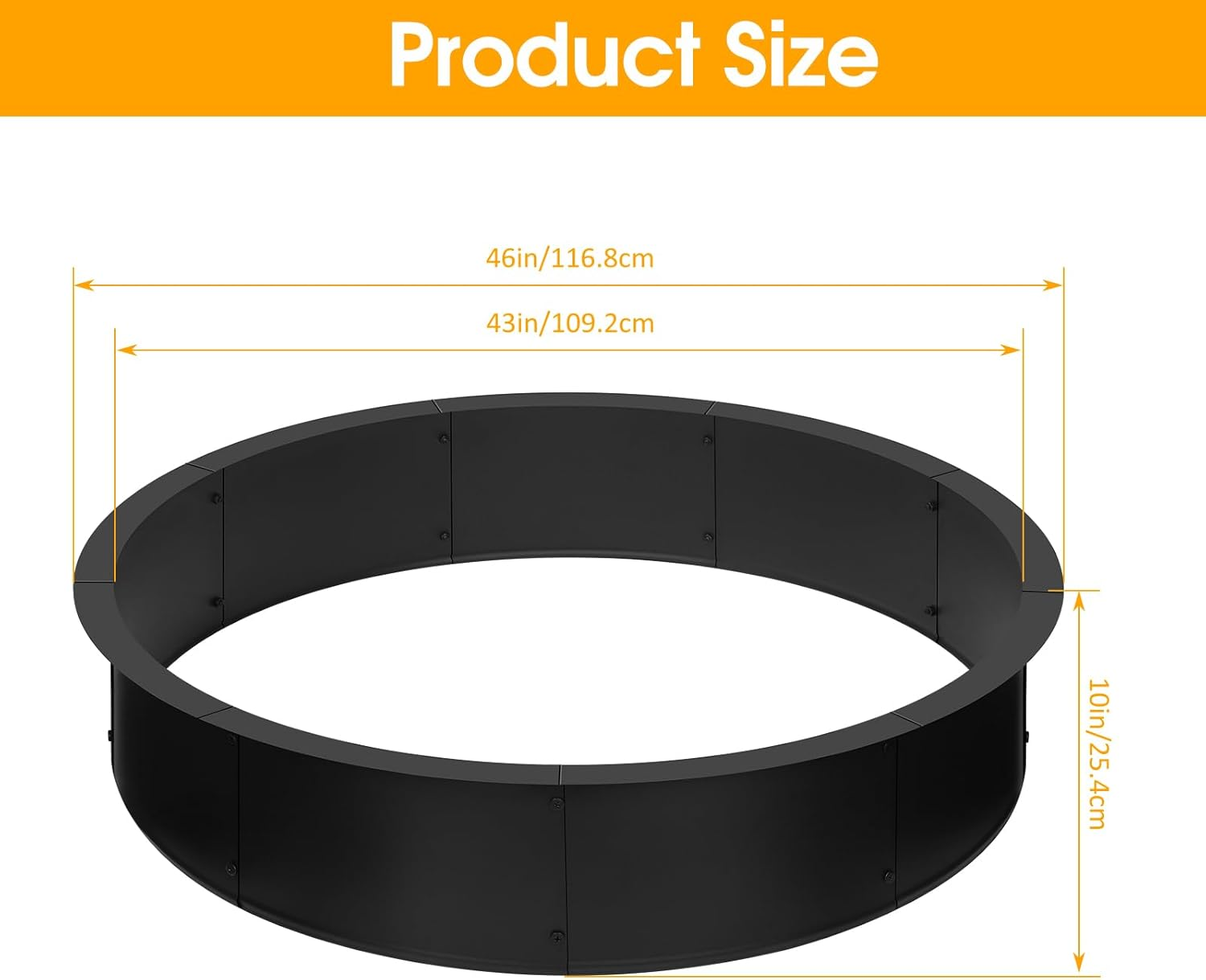 Outdoor Fire Pit Ring Insert, Fire Ring for Outside, Liner 46-Inch Outer/43-Inch Inner Diameter, Large round Wood Burning Firepits Rim Insert for Backyard Bonfire, Patio, Camping, Black image number 5