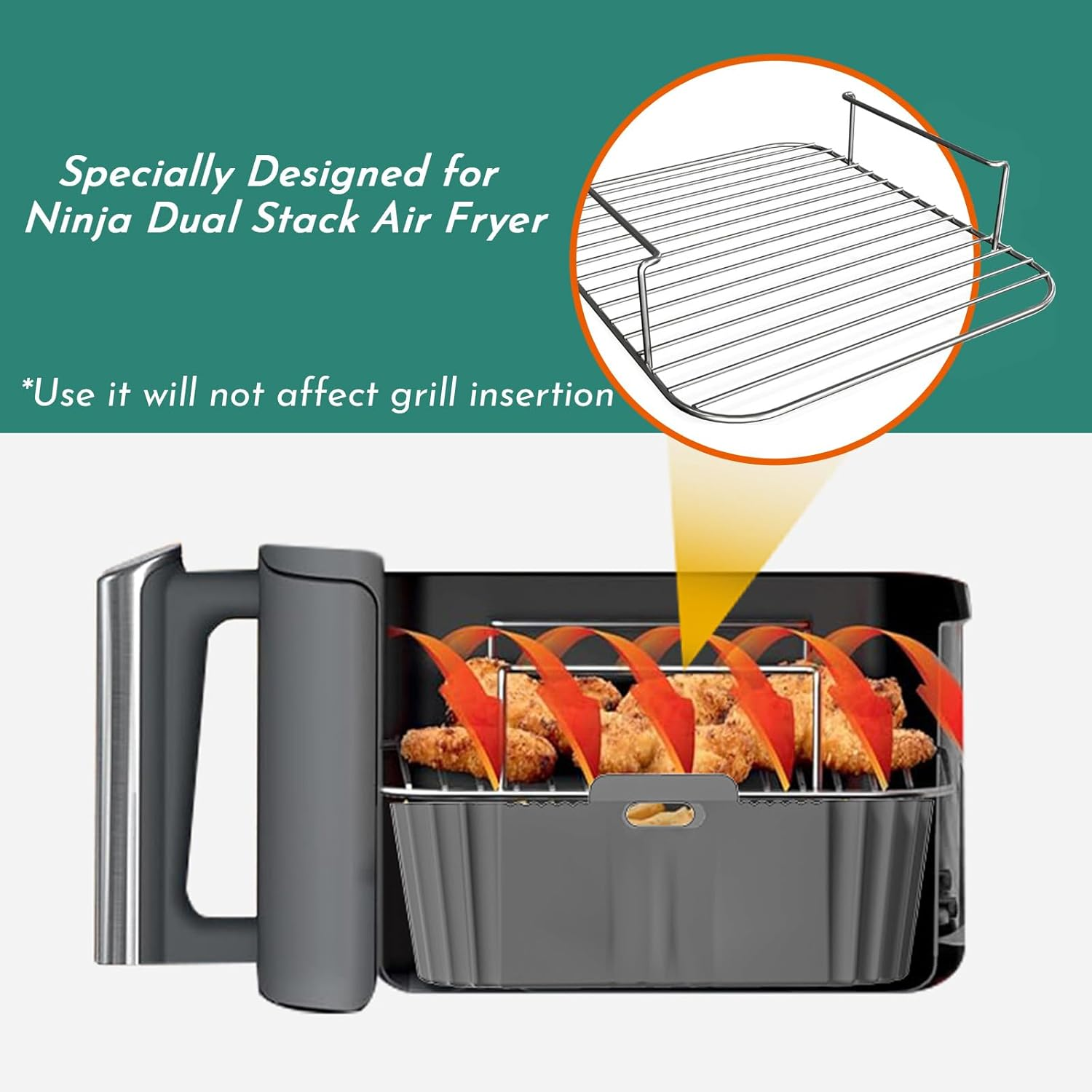 Marakruki 2Pcs Silicone Air Fryer Liners for Ninja Dual Stack Air Fryer, 21X14 Cm, 2-Pack, Compatible with Ninja AF400 Air Fryer, Bpa-Free Silicone Liners for 9.5L Dual Air Fryer image number 4