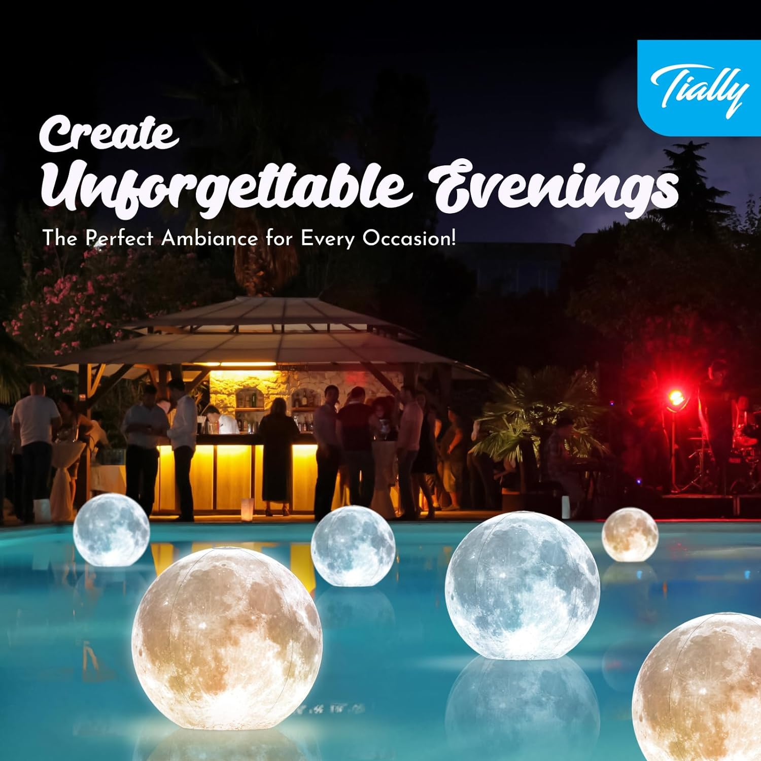 TIALLY Full Moon Floating Pool Lights Solar Powered - 14" Inflatable Light up Pool Balls for Swimming Pool, Solar Pool Lights That Float, Best Gifts for Pool Owners (2 Pack) image number 5