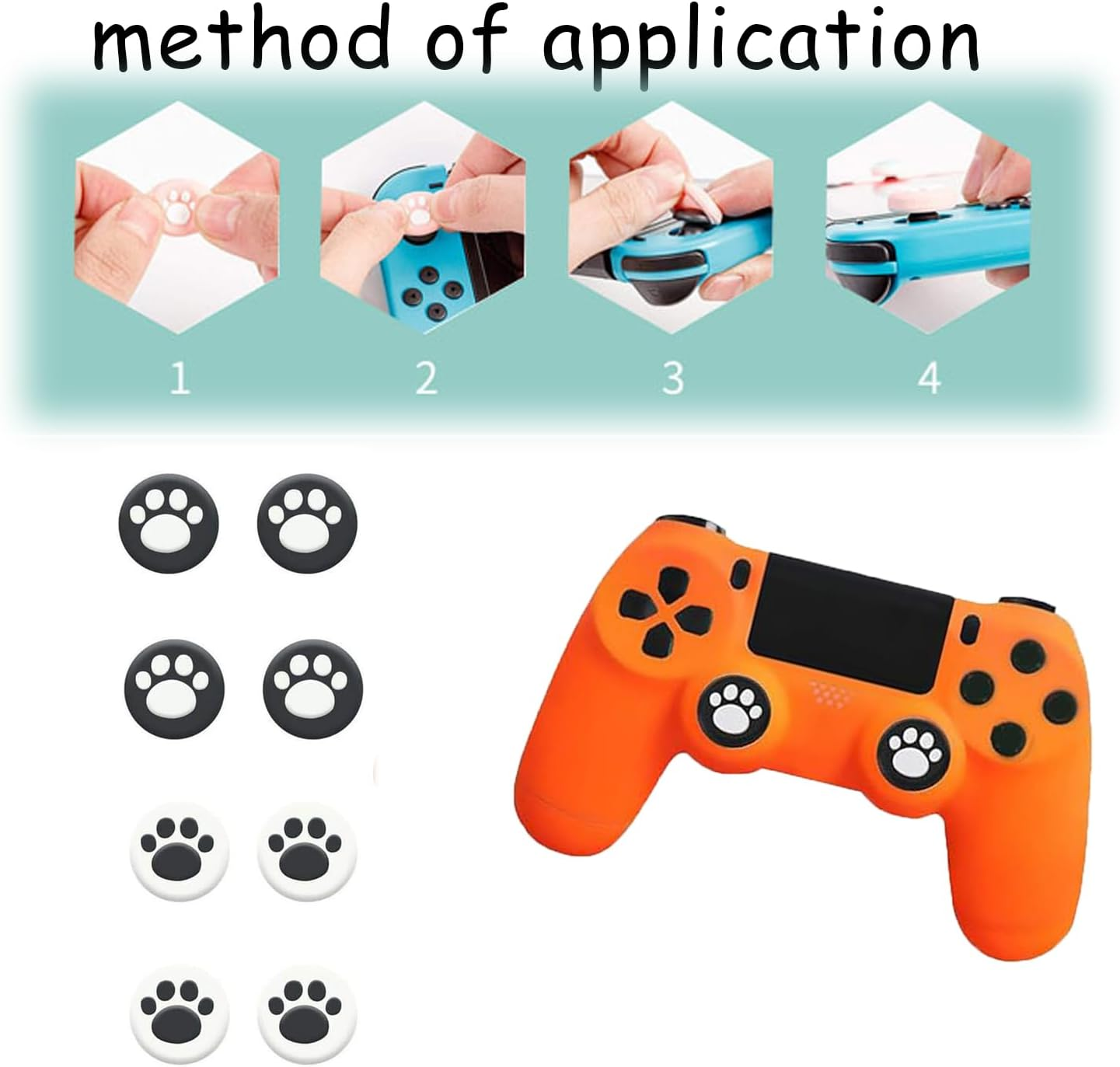 WEZCHUGHAOL 8PCS Silicone Thumb Grip Caps, Cat Paw Design Black & White - Ergonomic Joystick Covers for Enhanced Gaming Comfort and Control image number 6