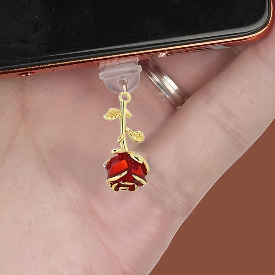 ARFUKA Red Rose USB C Dust Plug Charm Anti-Dust Plug Cover Compatible with Kindle E-Readers, Type-C Charging Port Accessories for Book Lovers, Teachers, Students Pack of 2 image number 4