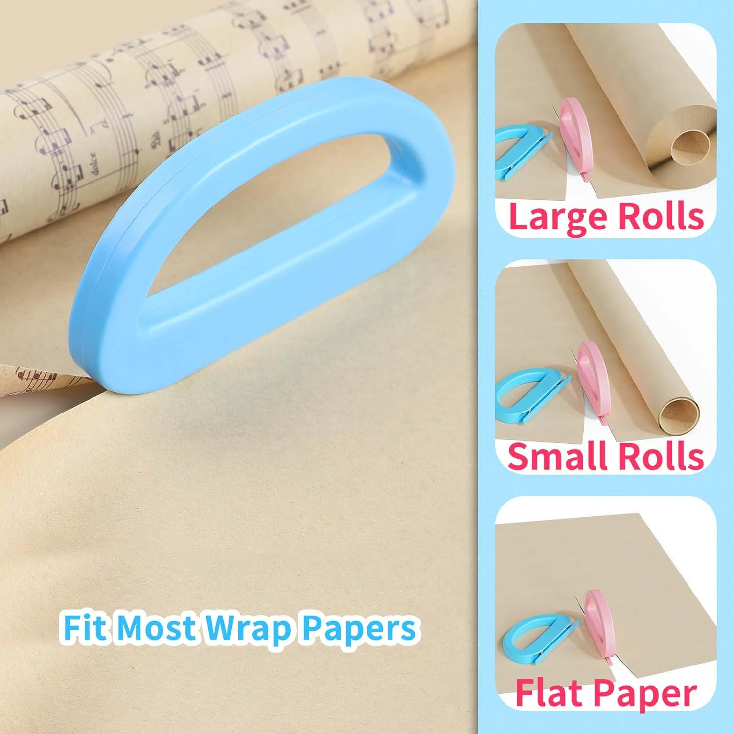 Wrapping Paper Cutter, 2-Pack (4 Blades) Sliding Gift Wrap Cutter for Wrapping, Paper Cutting Tool for Christmas, Halloween, Holidays, and Birthdays