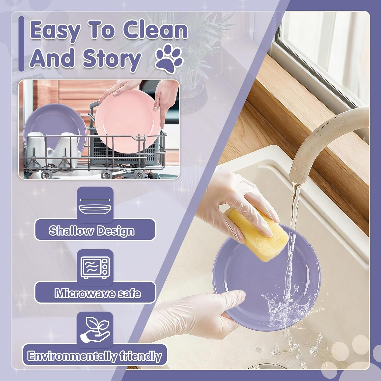 Cat Bowl Ceramic Set, 2 Pieces Flat Feeding Bowl for Cats and Kittens, Anti-Whisker Fatigue Cat Bowl to Protect Whiskers, Hygienic Cat Plate for Food and Water (15 X 3 Cm) image number 3