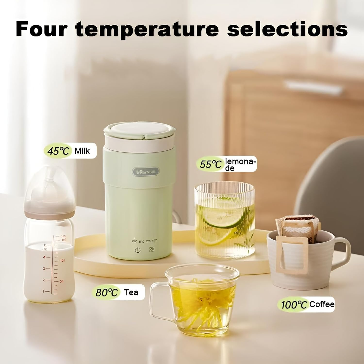 Electric Tea Kettle Portable Mini Coffee Kettle, with 4 Variable Presets, Personal Hot Water Boiler 304 Stainless Steel with Auto Shut-Off & Boil Dry Protection, 12H Keep Warm (Green) image number 3