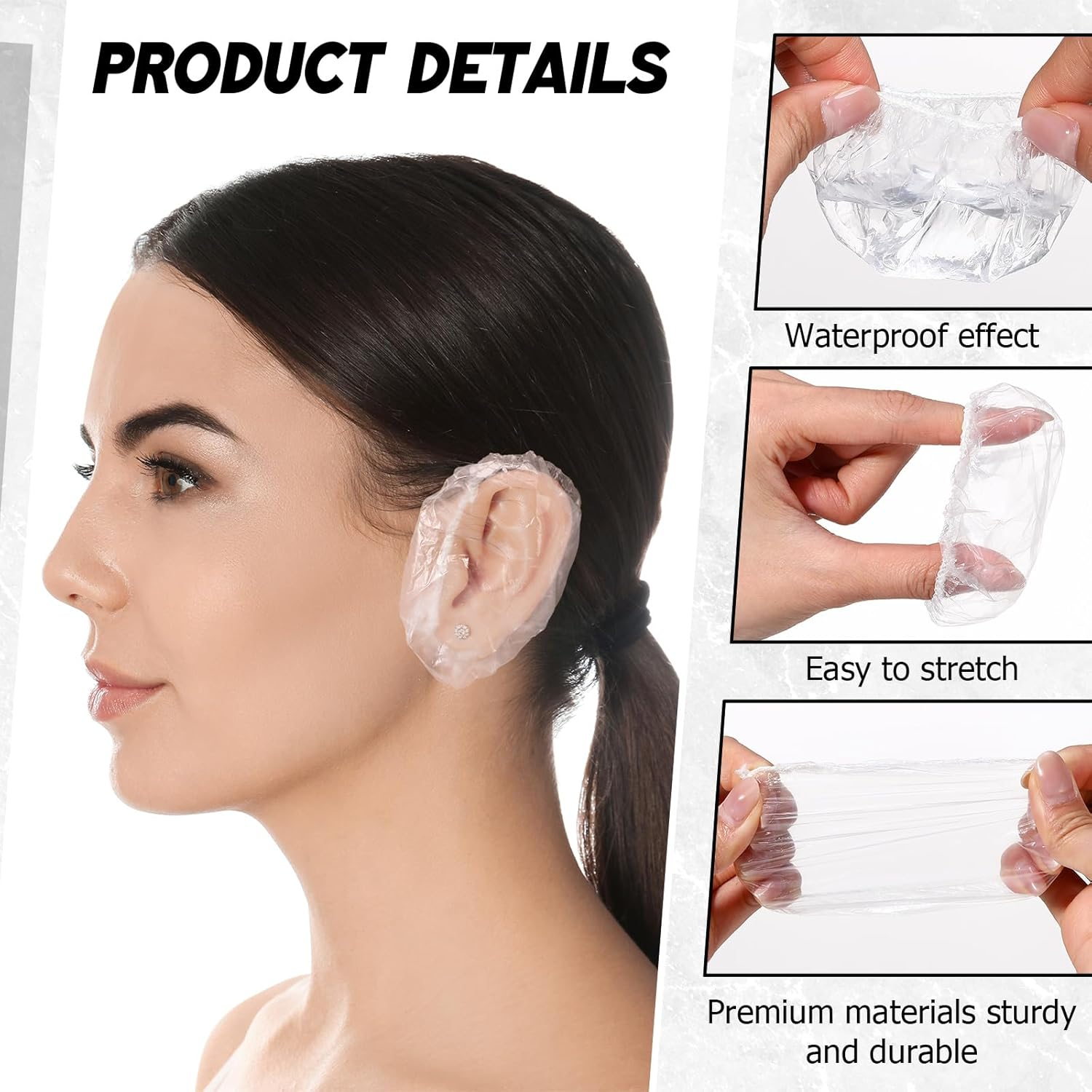 100 Pack Clear Disposable Ear Protectors Waterproof Ear Covers for Hair Dye, Shower, Bathing