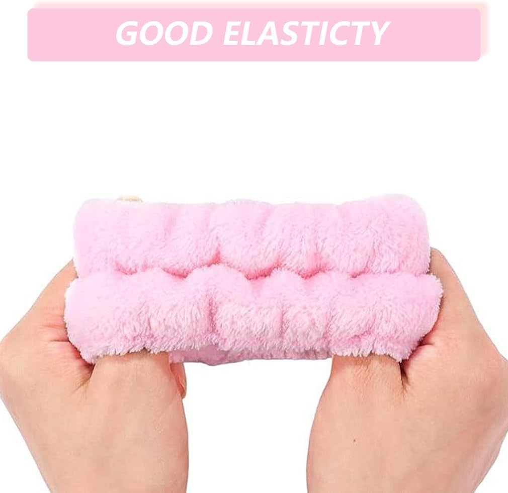 Sponge Headband Wristband Sets for Washing Face Makeup Headband Skincare Headband for Women Girls Spa Headband Terry Cloth Headband Soft Puffy Headband image number 1