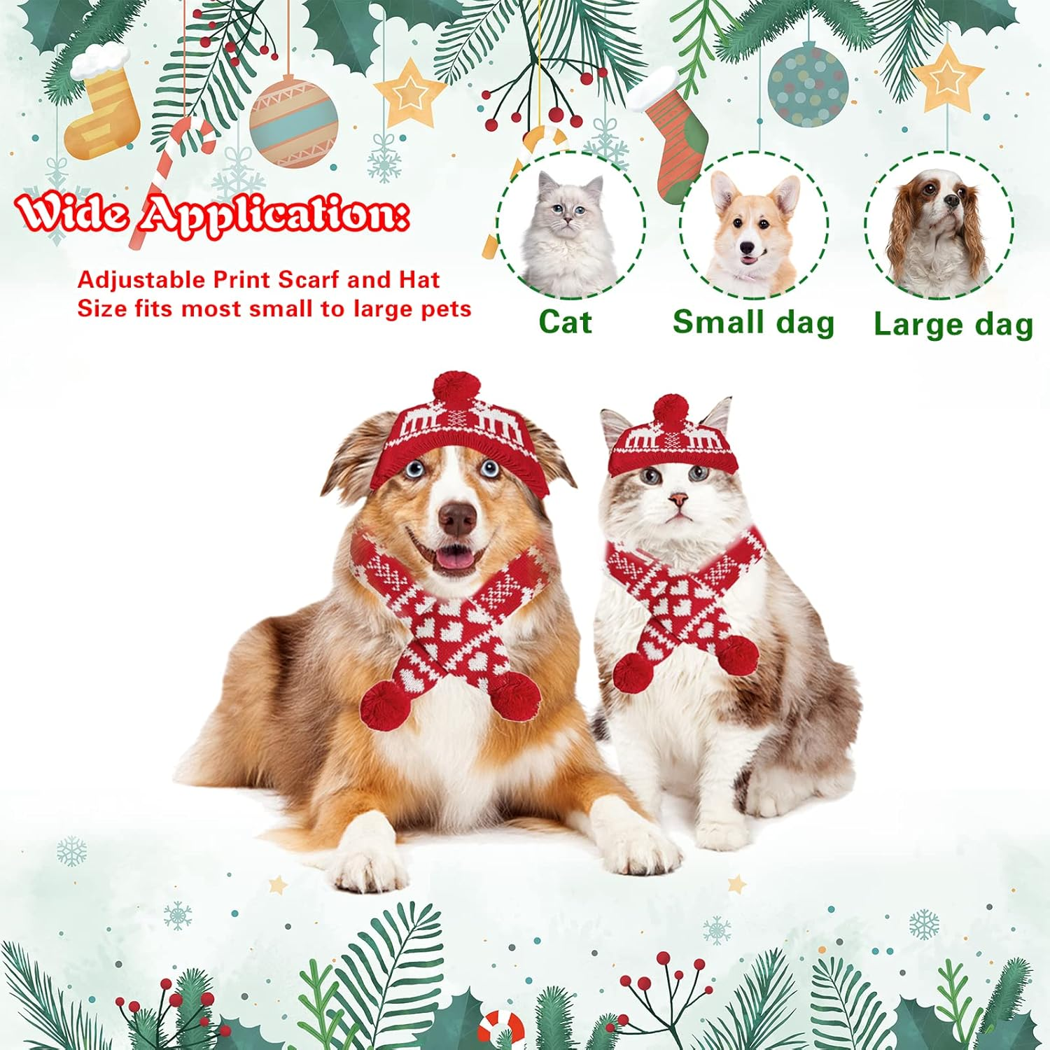 2 Pieces Christmas Pet Hat Scarf Set Winter Warm Puppy Collar Knitting Pet Hat Dog Cat Costume Accessories Adjustable Print Scarf and Hat for Small to Medium Pets (Medium, Deer) image number 4