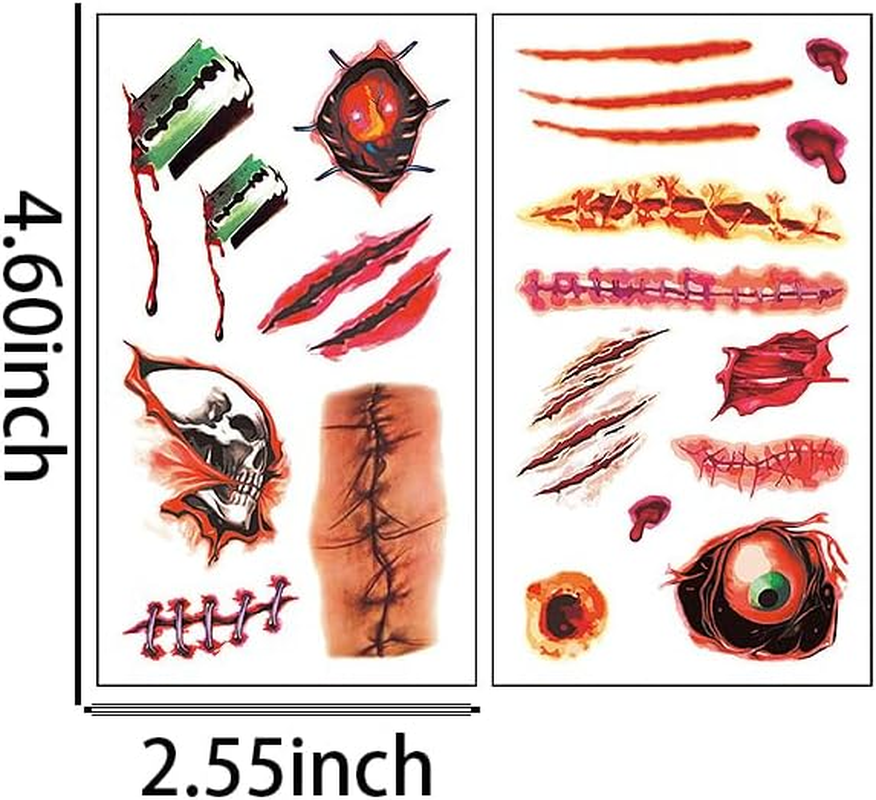 Halloween Temporary Tattoos for Women Men Adults Halloween Realistic Fake Scars Wound Tattoo Stickers Halloween Props for Halloween Makeup Halloween Themed Cosplay Party Accessories image number 4