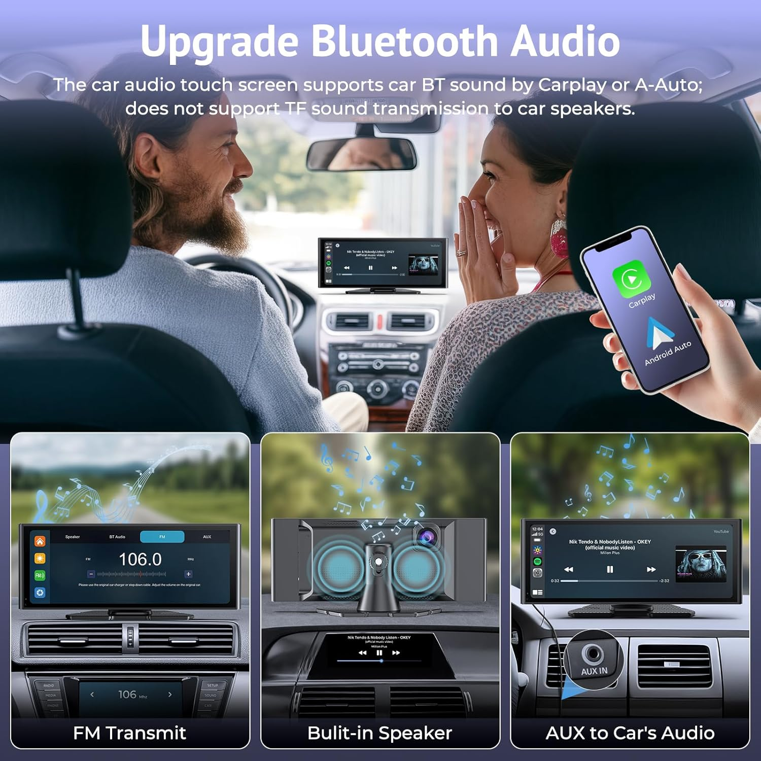 Wonsidary Carplay Screen for Car 10.26" HD IPS Wireless Compatible with Apple Carplay & Android Auto,Touch Car Play Screen with Superlink,4K Dash Cam,1080P Backup Camera,Loop Recording,Bluetooth Audio image number 6