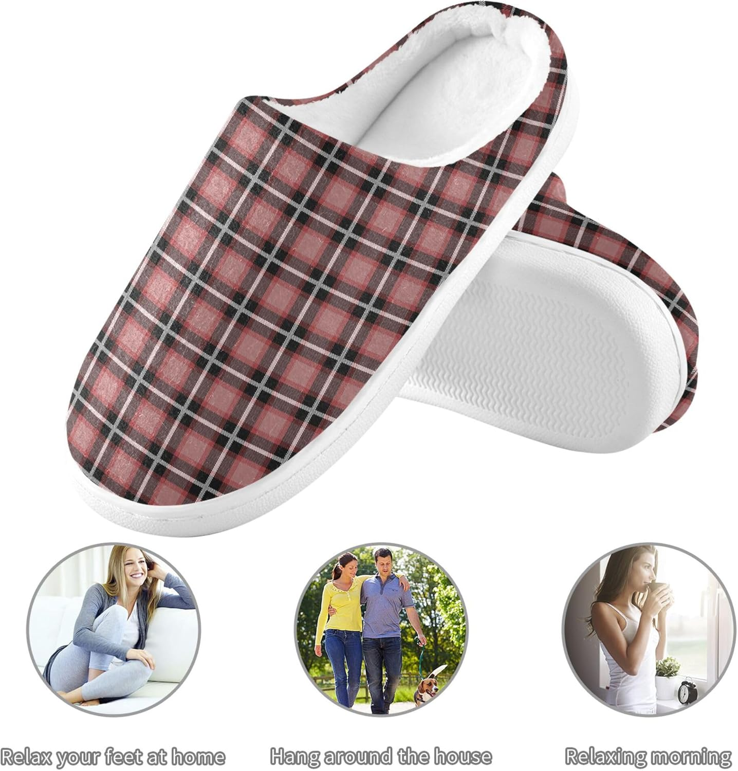 Women'S Memory Foam House Slippers Warm Plush Anti-Slip Rubber Sole Comfy Slippers Indoor Outdoor Winter Bedroom L Plaid Buffalo Pink, Color 3, 10-11 Women/8-9 Men image number 1