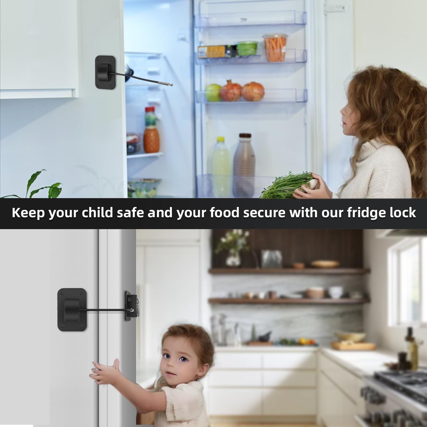 Upgraded Combination Fridge Lock for Child Safety, Keyless Refrigerator & Freezer Lock with Code for Kids, Black image number 2