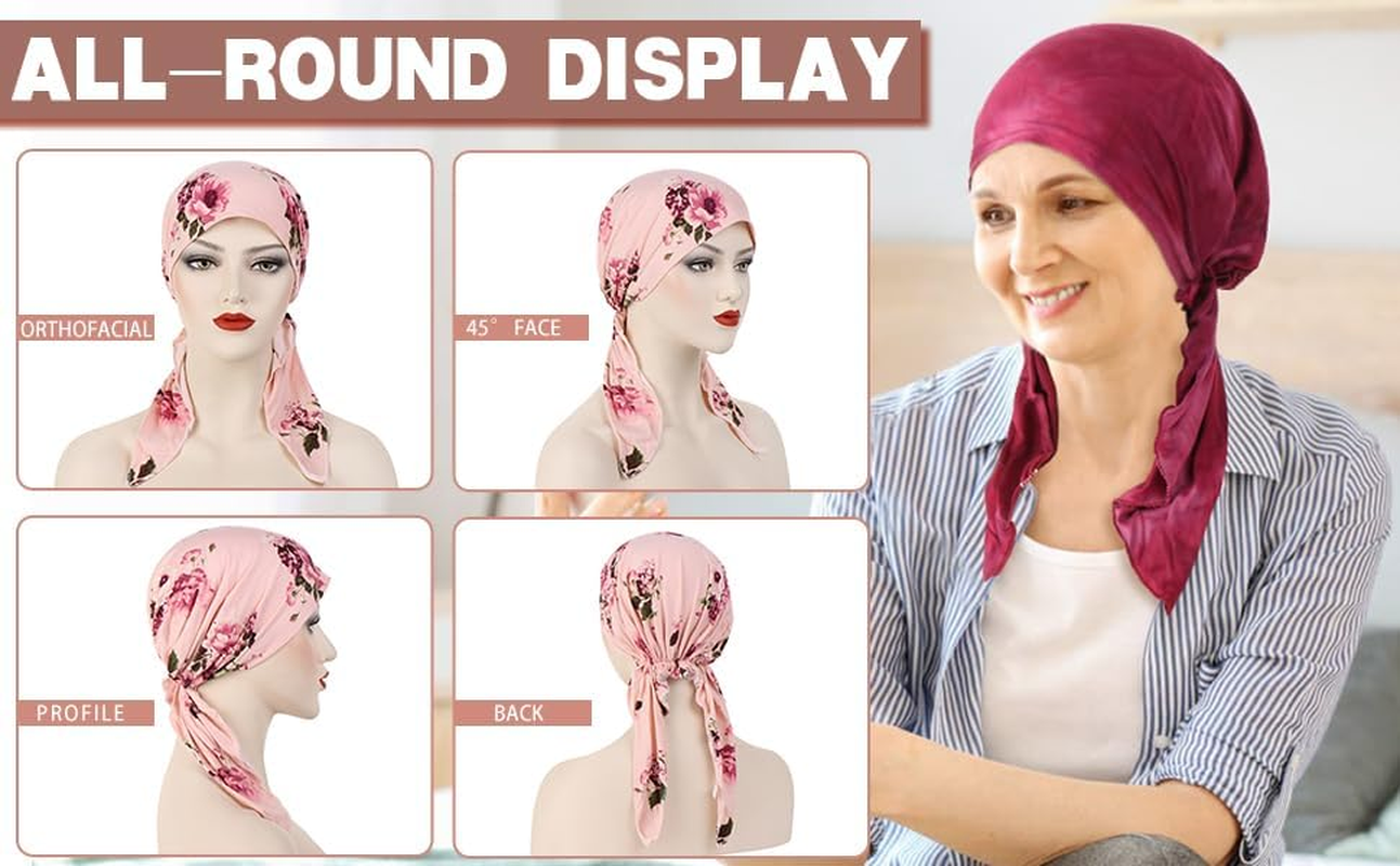 Fxhixiy Pre-Tied Bandana Turban Hat Chemo Cancer Headscarf Headwraps Headwear for Women Hair Cover Hat