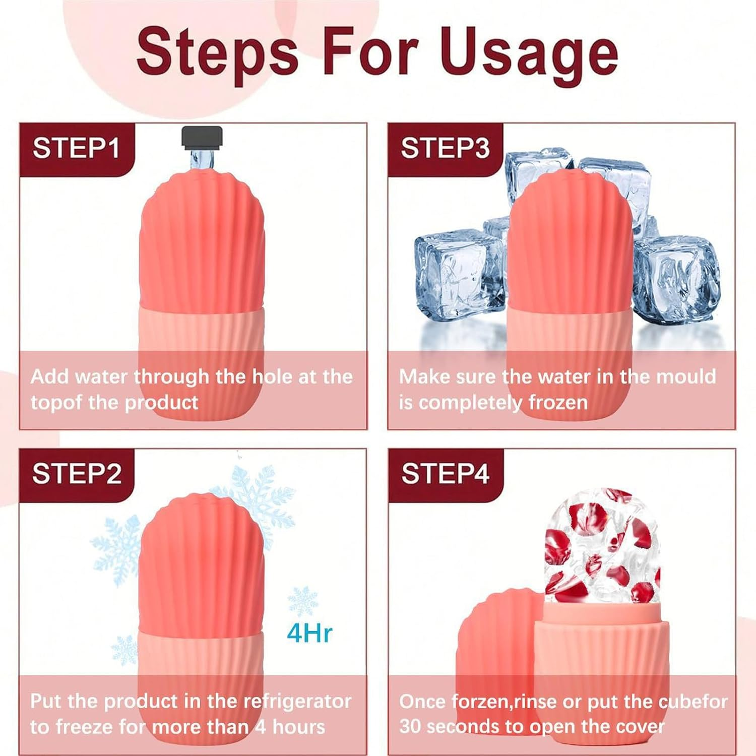 Silicone Ice Face Roller,Eye Facial Beauty Skin Care Tools，Reusable Silicone Mold Face Massage，Apply Ice for Shrink Pores anti Wrinkle Reduce Puffiness Improve Skin Elasticity. (Pink) image number 2