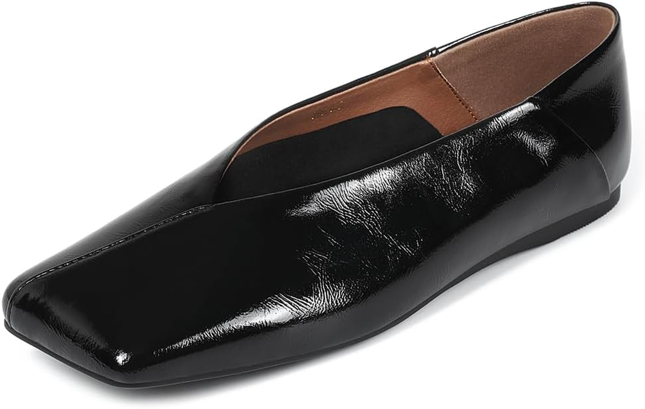 Pomoxikn Patent Leather Ballet Flats for Women Fashionable Square Toe Ballet Flats for Women Loafer Shoes for Women Dress Shoes.